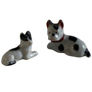 Vintage Black & White Bull Dog Porcelain Figure Occupied Japan